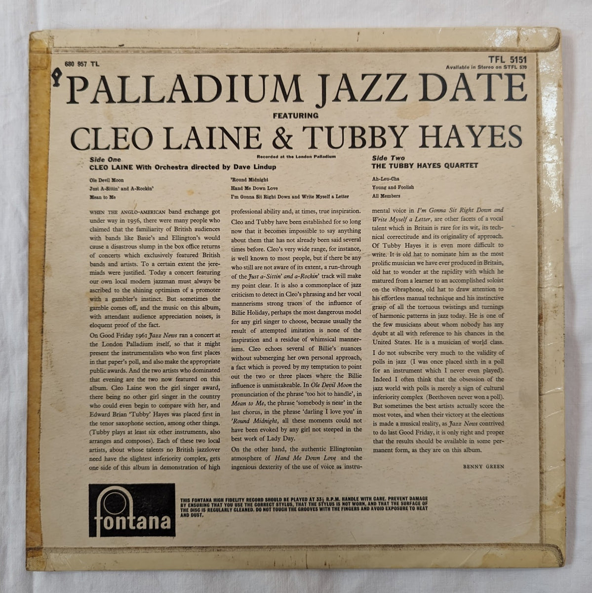 Cleo Laine and Tubby Hayes - Palladium Jazz Date